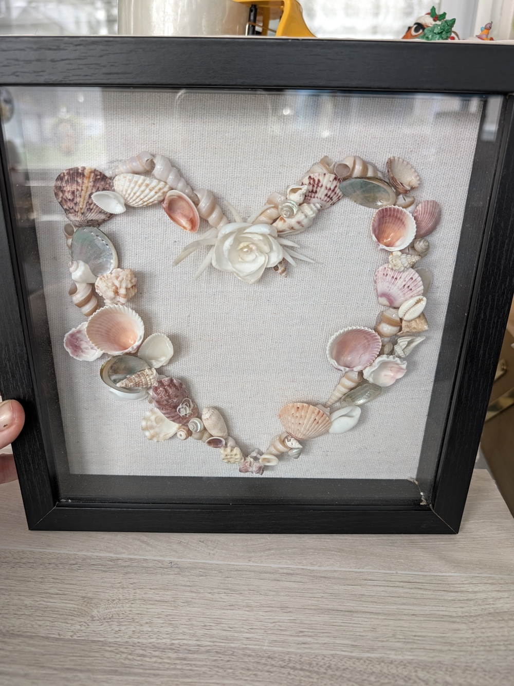 Artisan Handmade Sailor's Valentine Shell Art Shadow Box Frame - RI Signed